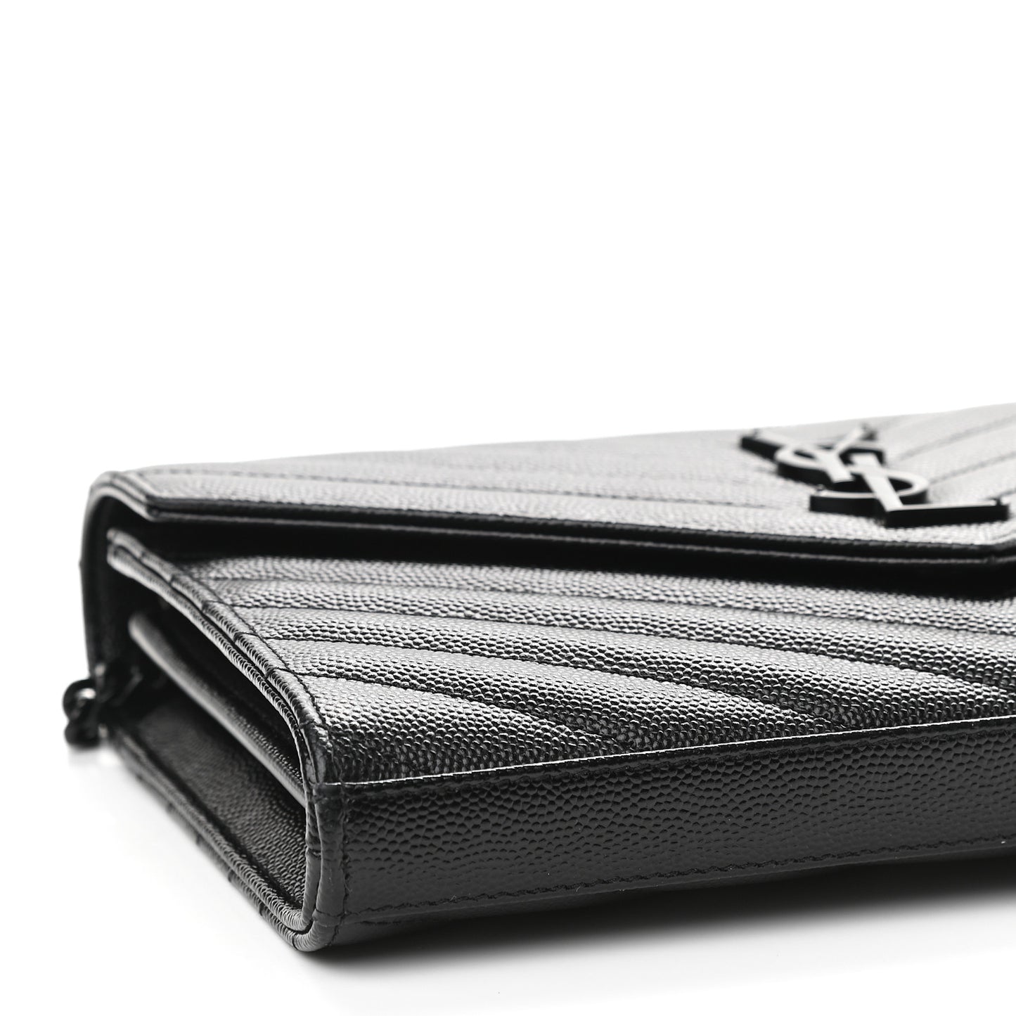 Grain De Poudre Matelasse Chevron Monogram Chain Wallet Black