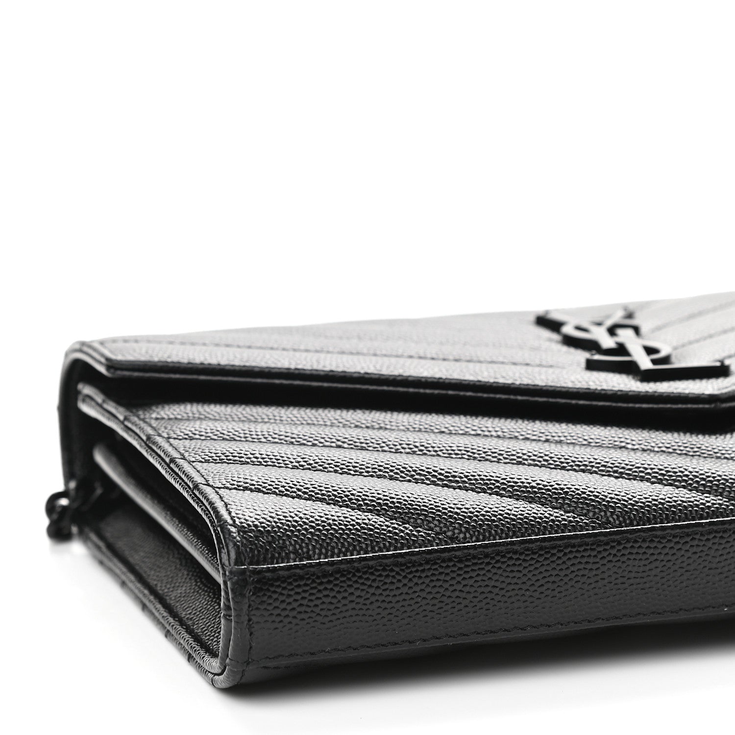 Saint Laurent Grain De Poudre Matelasse Chevron Monogram Chain Wallet Black 7 of 8