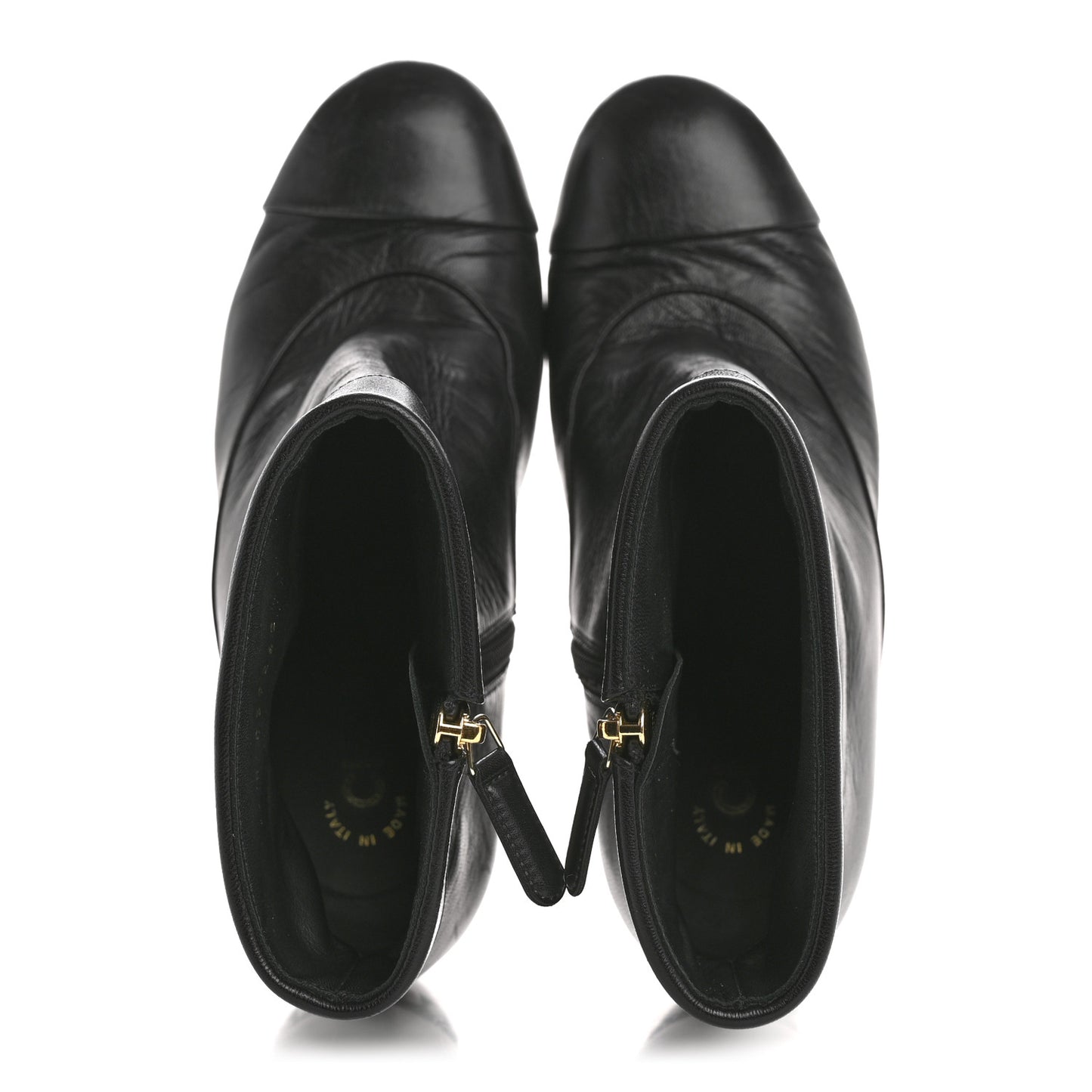 Goatskin Pearl Cap Toe Boots 38.5 Black