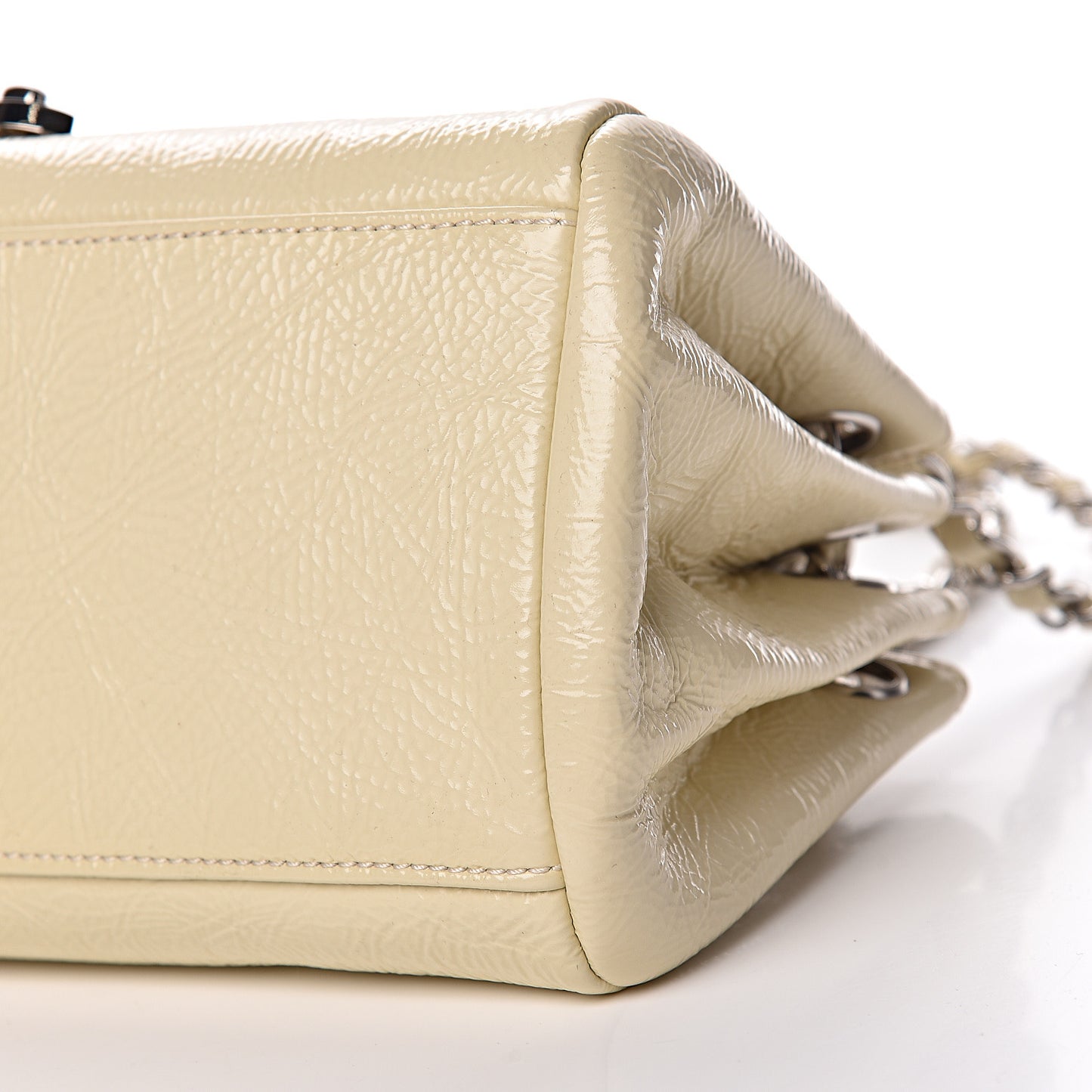 Distressed Patent Calfskin Frame Accordion Flap White
