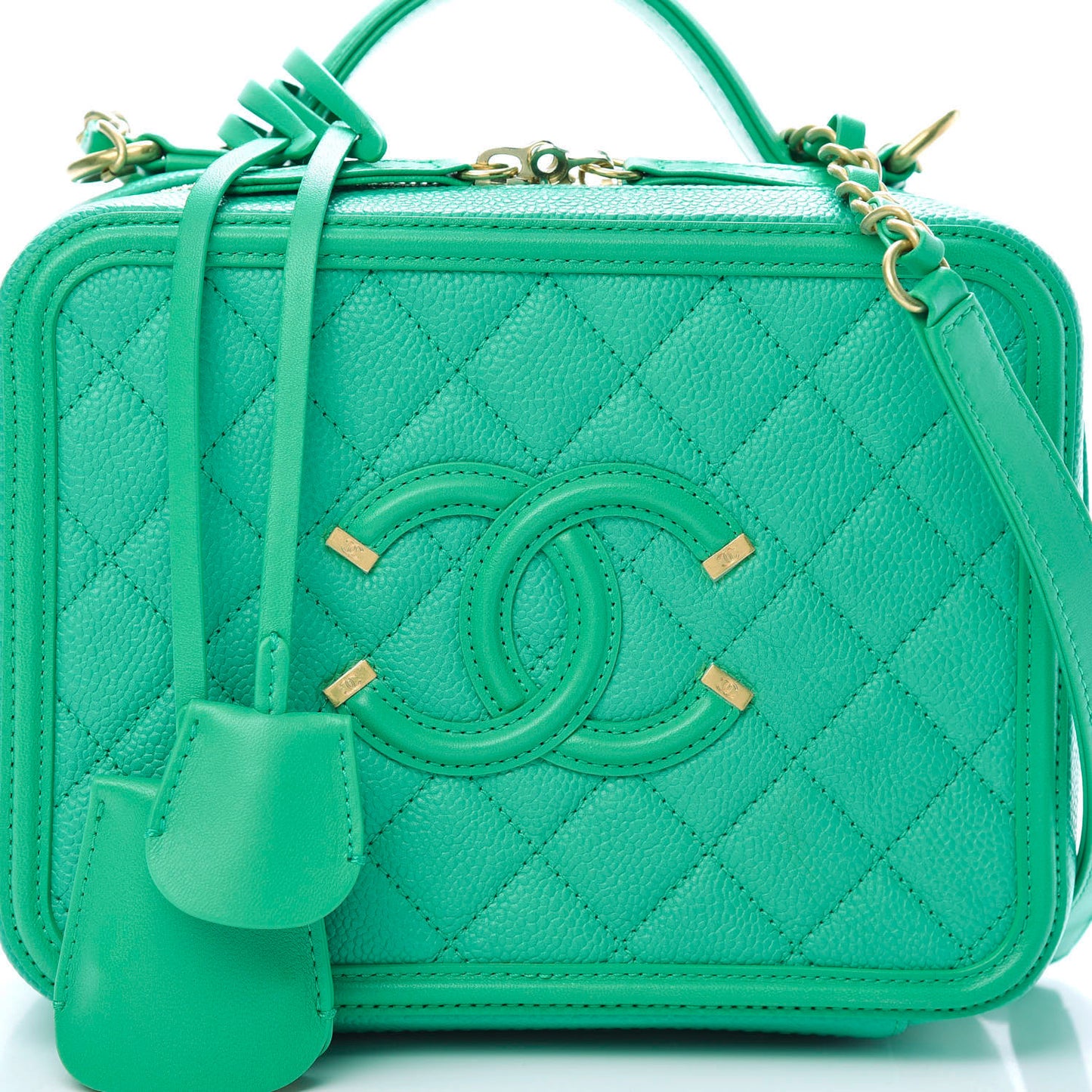 Caviar Quilted Medium CC Filigree Vanity Case Green