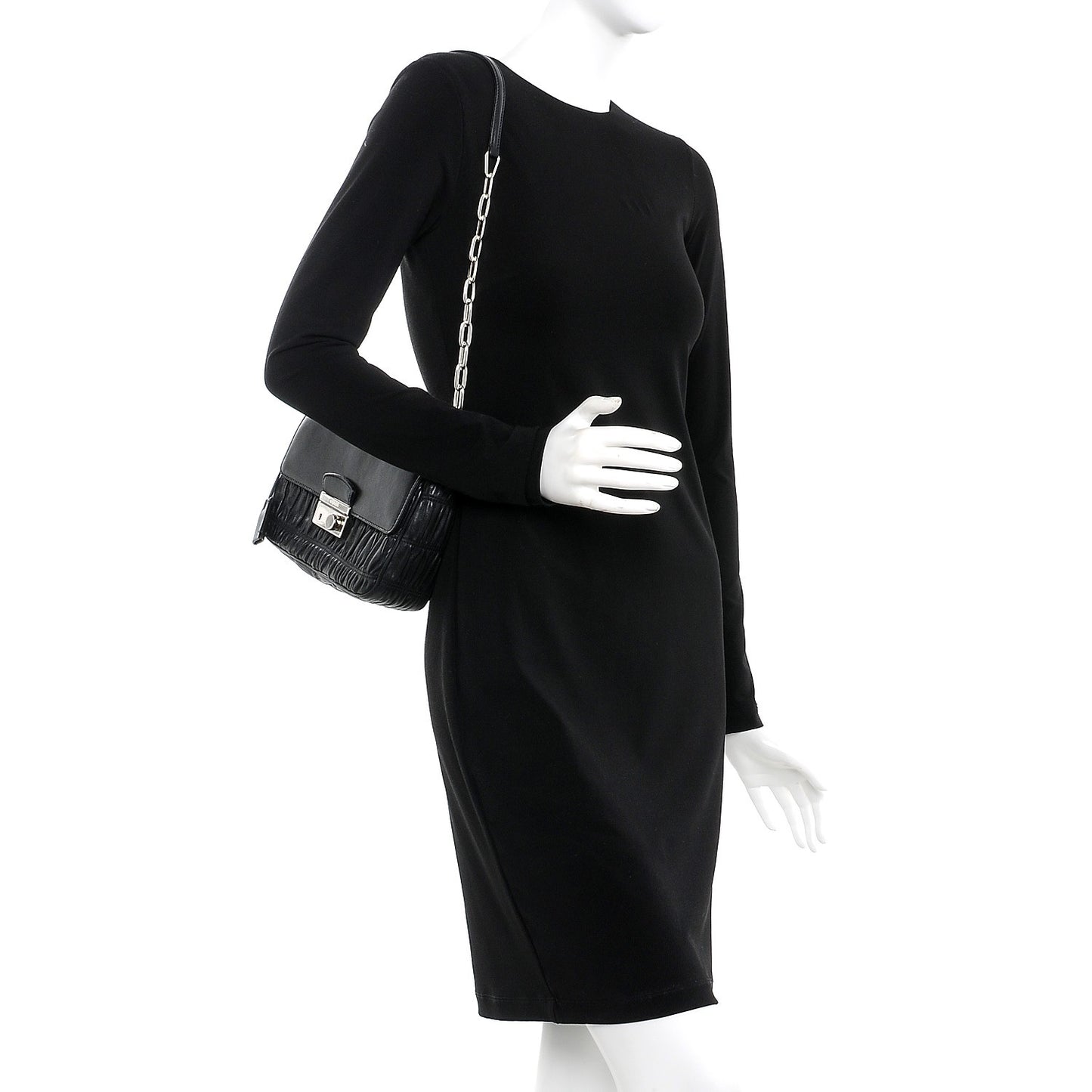 Nappa Gaufre Sound Chain Flap Shoulder Bag Black