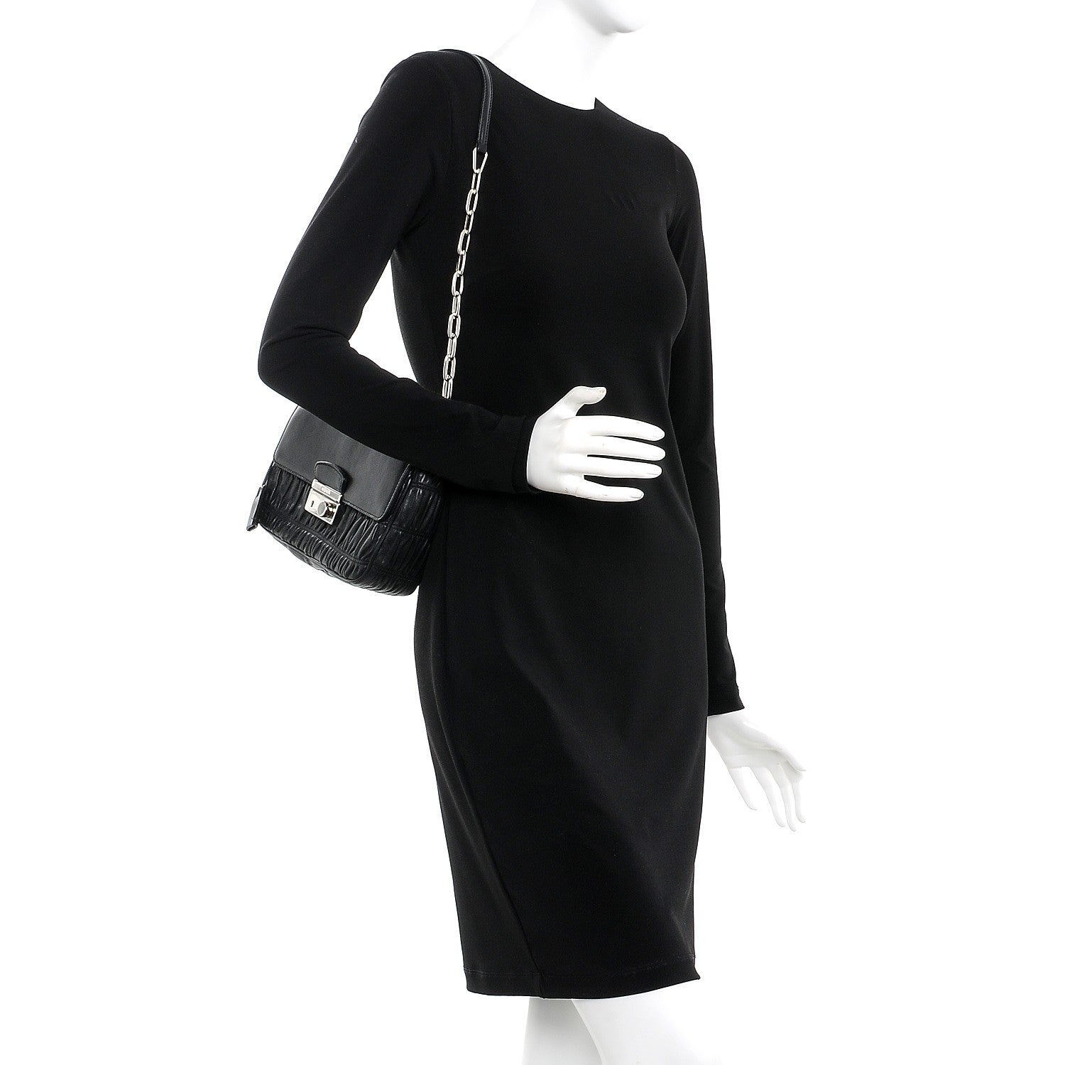 Prada Nappa Gaufre Sound Chain Flap Shoulder Bag Black 2 of 9
