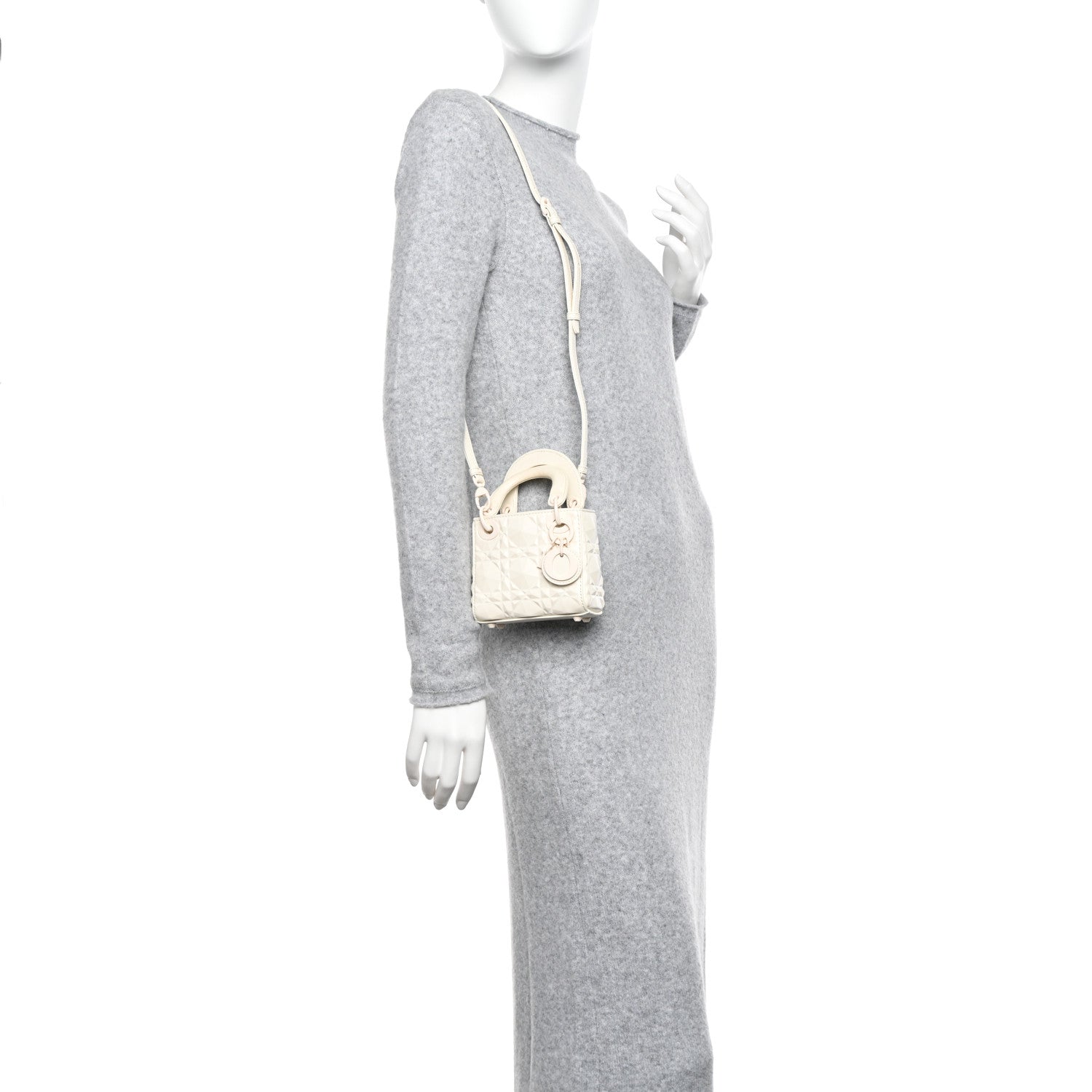 Christian Dior Calfskin Cannage Diamond Micro Lady Dior Latte 3 of 10