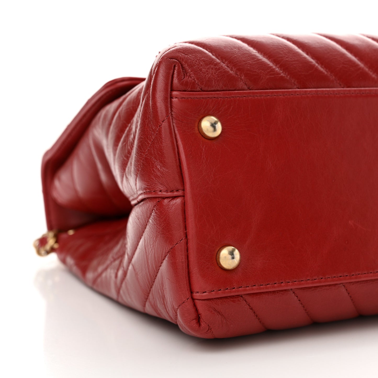 Aged Calfskin Chevron Quilted Large Coco Handle Flap Red