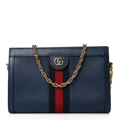 Gucci Textured Calfskin Web Small Ophidia Chain Shoulder Bag Blue Agata 1 of 9