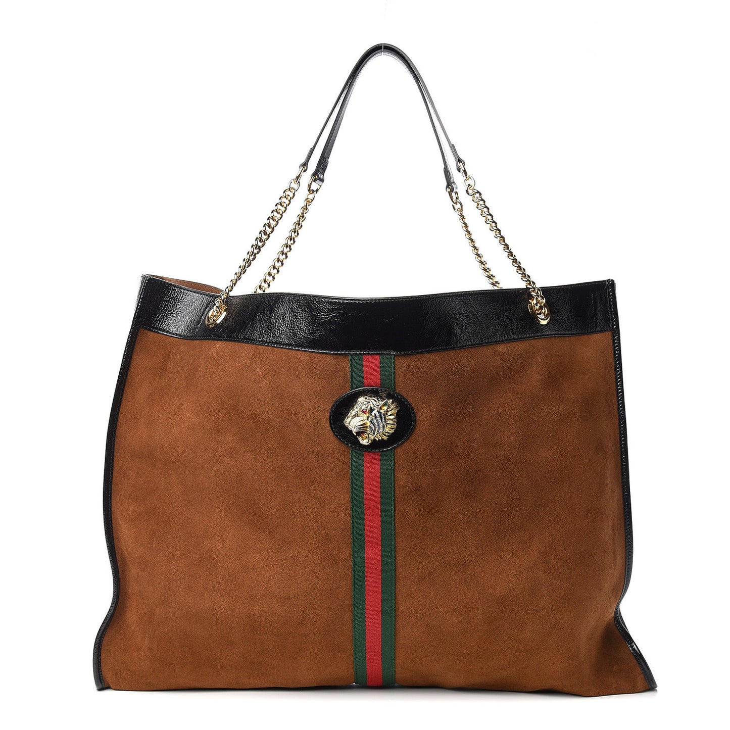 Suede Patent Maxi Rajah Chain Tote Nocciola Black