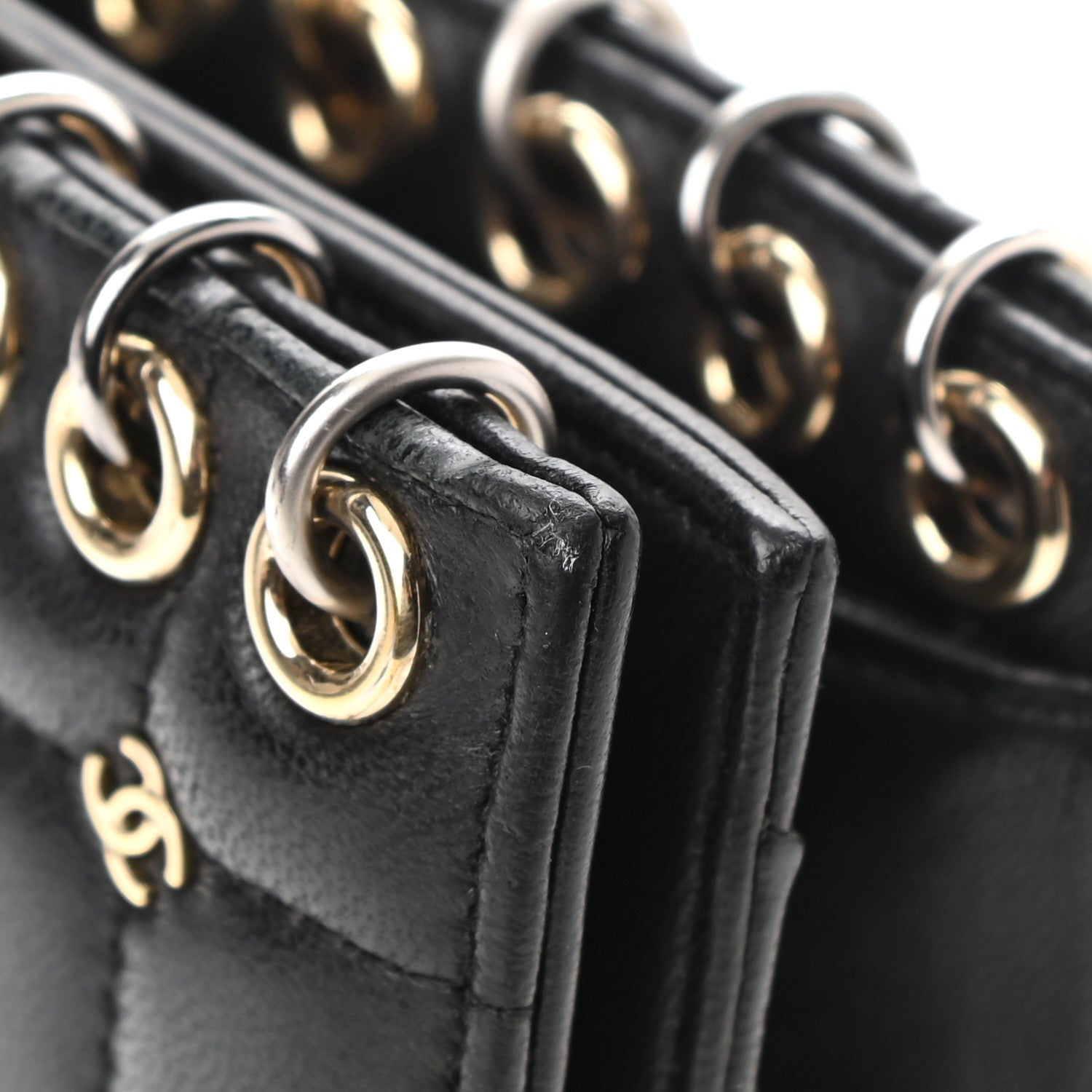 Chanel Lambskin Chocolate Bar Piercing CC Studded Small Chain Flap Bag Black 11 of 12