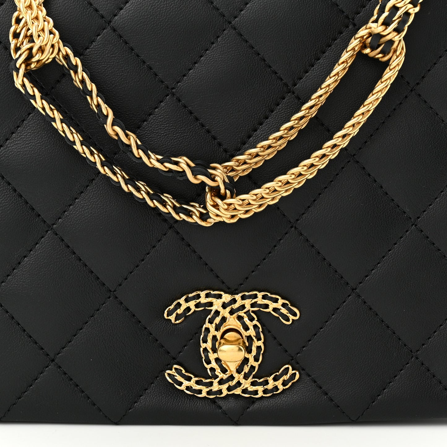 Lambskin Quilted Chain To Chain Flap Black
