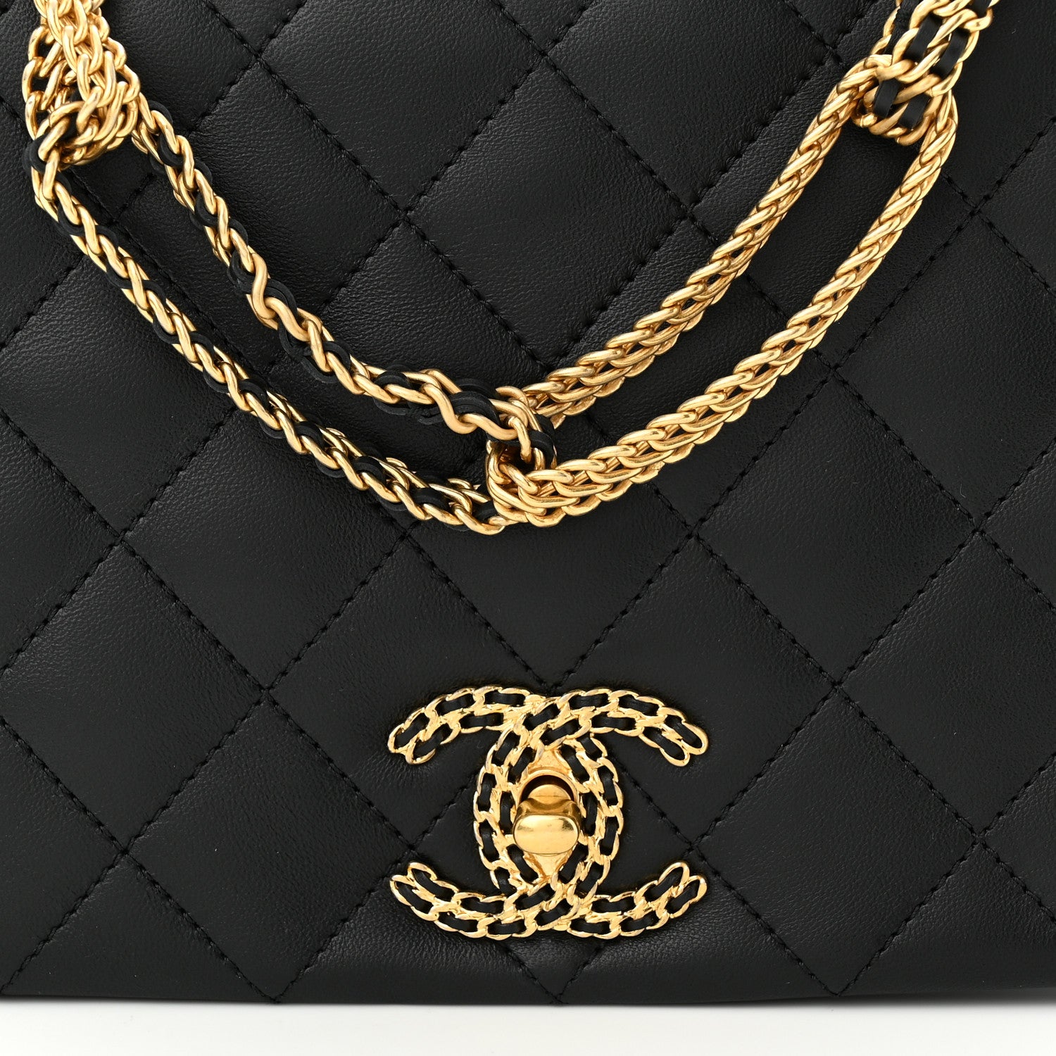 Chanel Lambskin Quilted Chain To Chain Flap Black 8 of 10