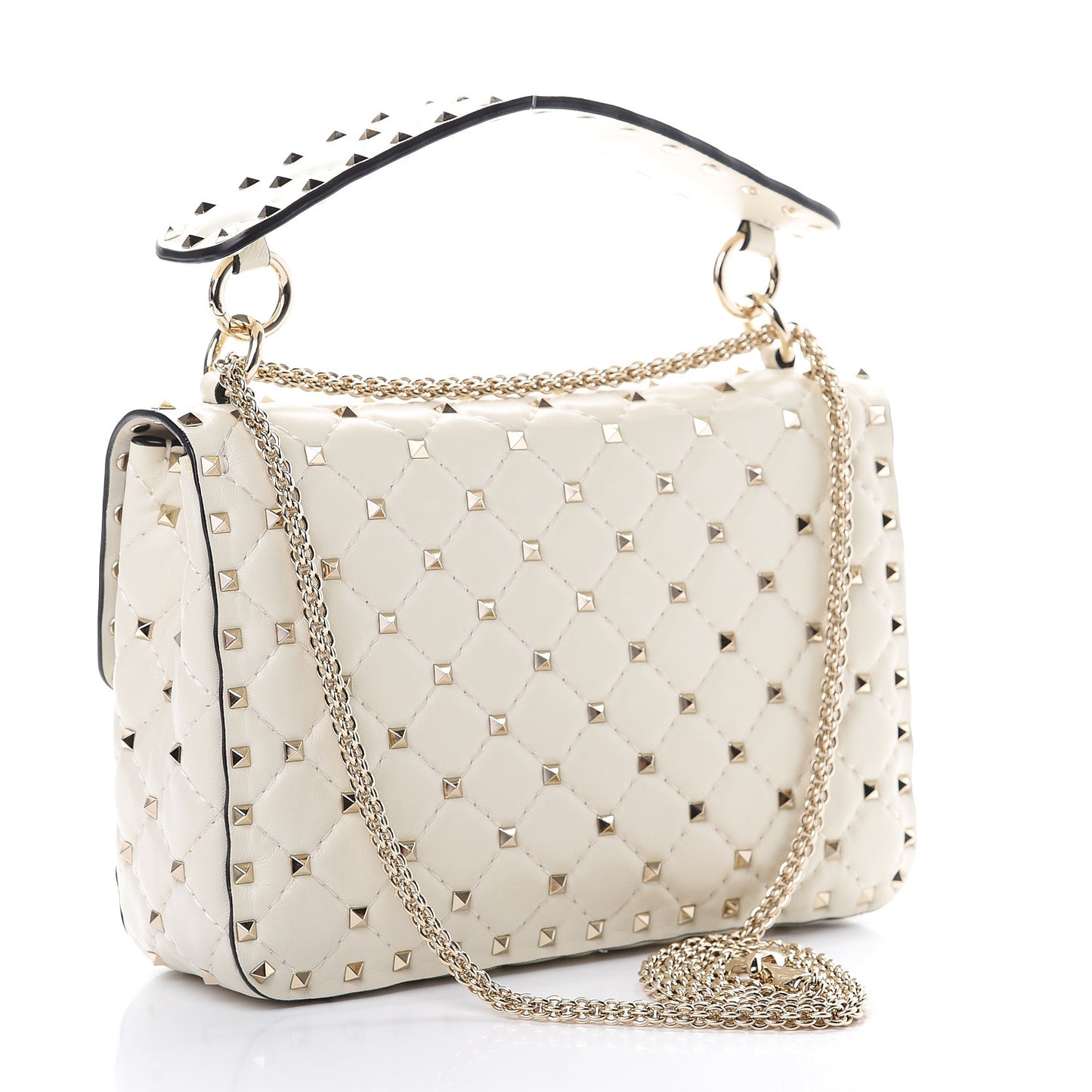 Nappa Medium Rockstud Spike Shoulder Bag White