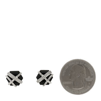 David Yurman Sterling Silver Diamond Black Onyx 11mm Cable Wrap Earrings 2 of 4