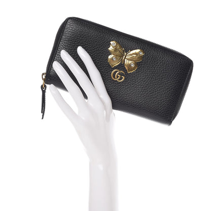 Gucci Calfskin Butterfly Zip Around Wallet Black 2 of 9