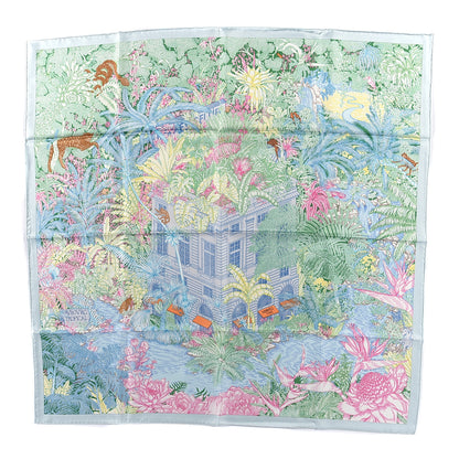 Hermes Silk Twill Faubourg Tropical Scarf 90 Bleu Vert Jaune 1 of 2