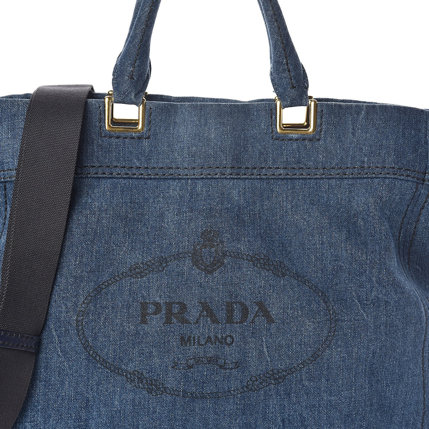 Prada Denim Large Logo Shopping Tote 7 of 9