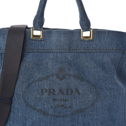 Prada Denim Large Logo Shopping Tote 7 of 9