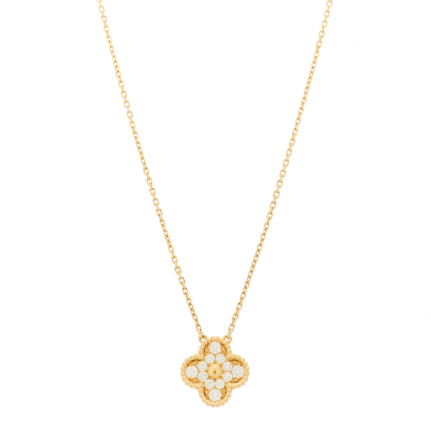 18K Yellow Gold Diamond Vintage Alhambra Pendant Necklace