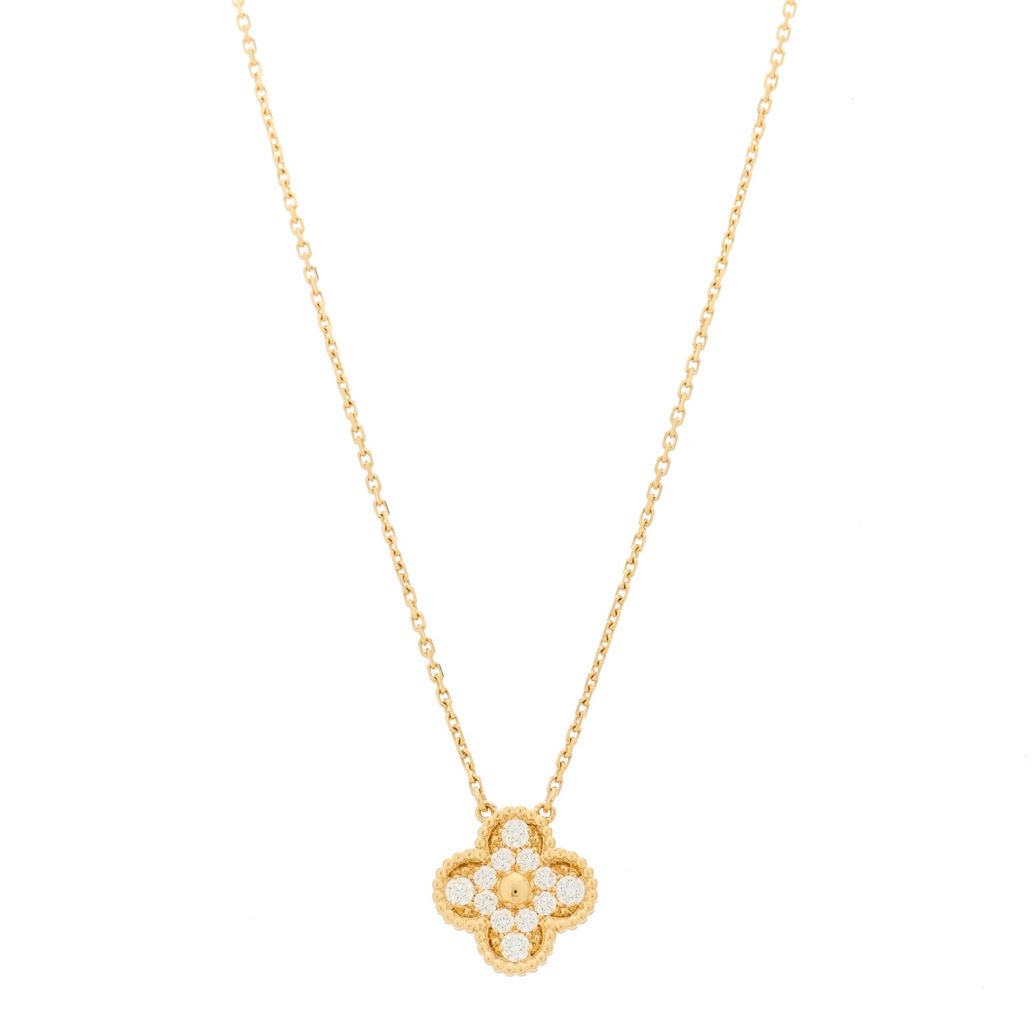 Van Cleef & Arpels 18K Yellow Gold Diamond Vintage Alhambra Pendant Necklace 1 of 5