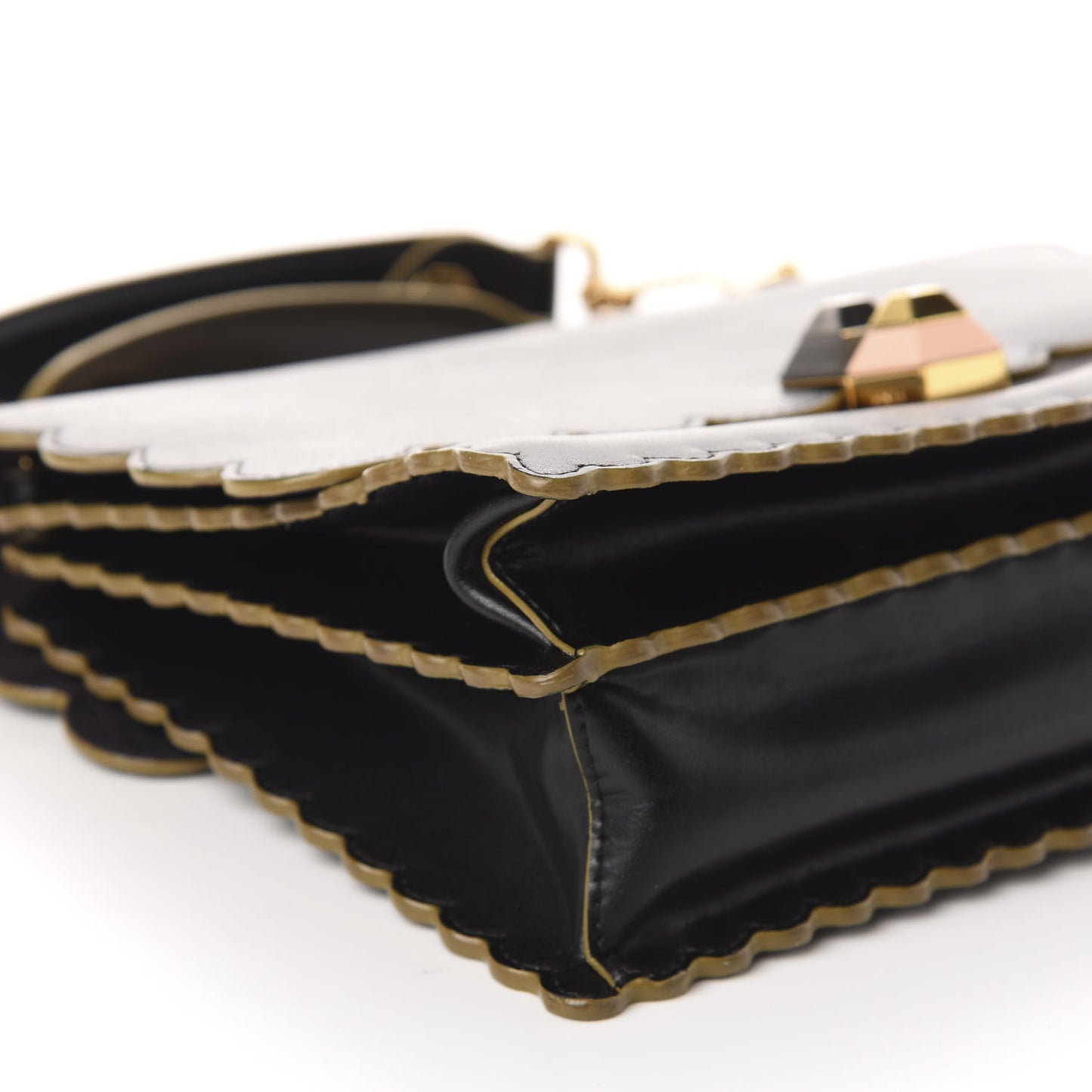 Vitello Liberty Scalloped Studded Kan I Shoulder Bag Black