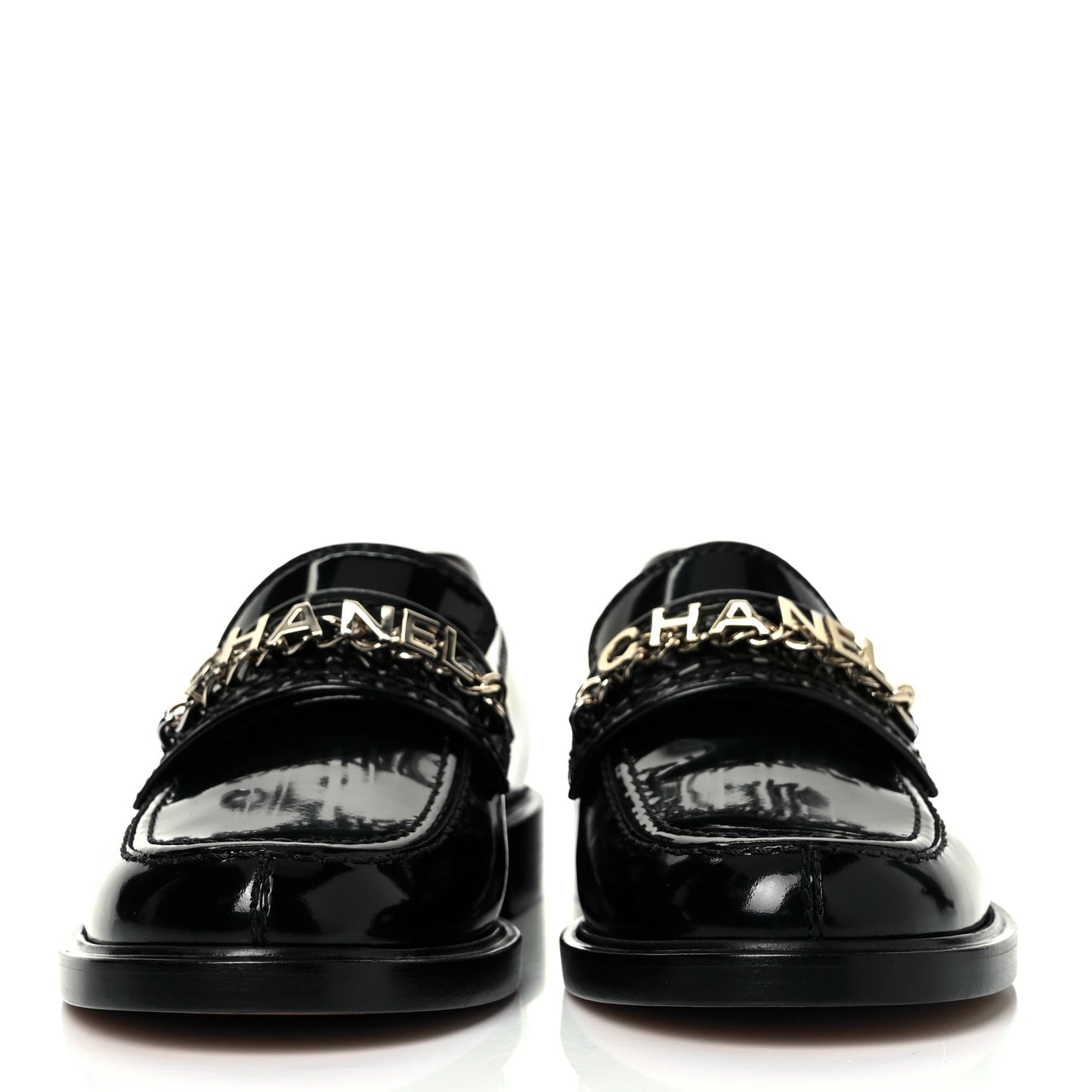 Shiny Calfskin Logo Loafers 37 Black