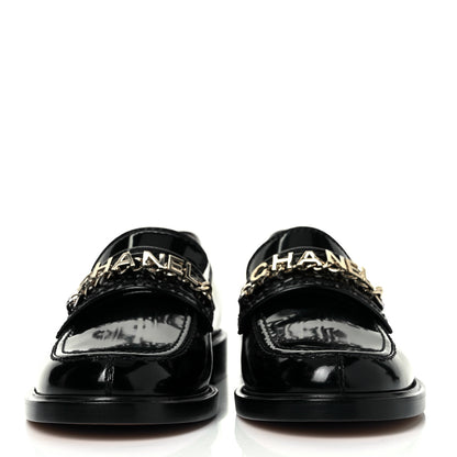 Chanel Shiny Calfskin Logo Loafers 37 Black 2 of 10