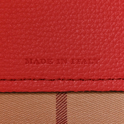 Burberry Grainy Calfskin Haymarket Check Medium Reversible Tote Coral Red 10 of 16
