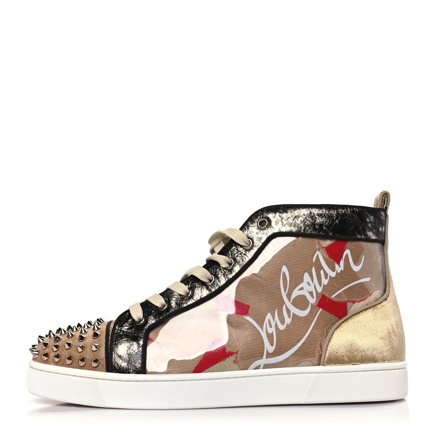 Christian Louboutin Calfskin Lou Spikes Loubi Kraft PVC Flat Sneakers 44 Multicolor 1 of 8