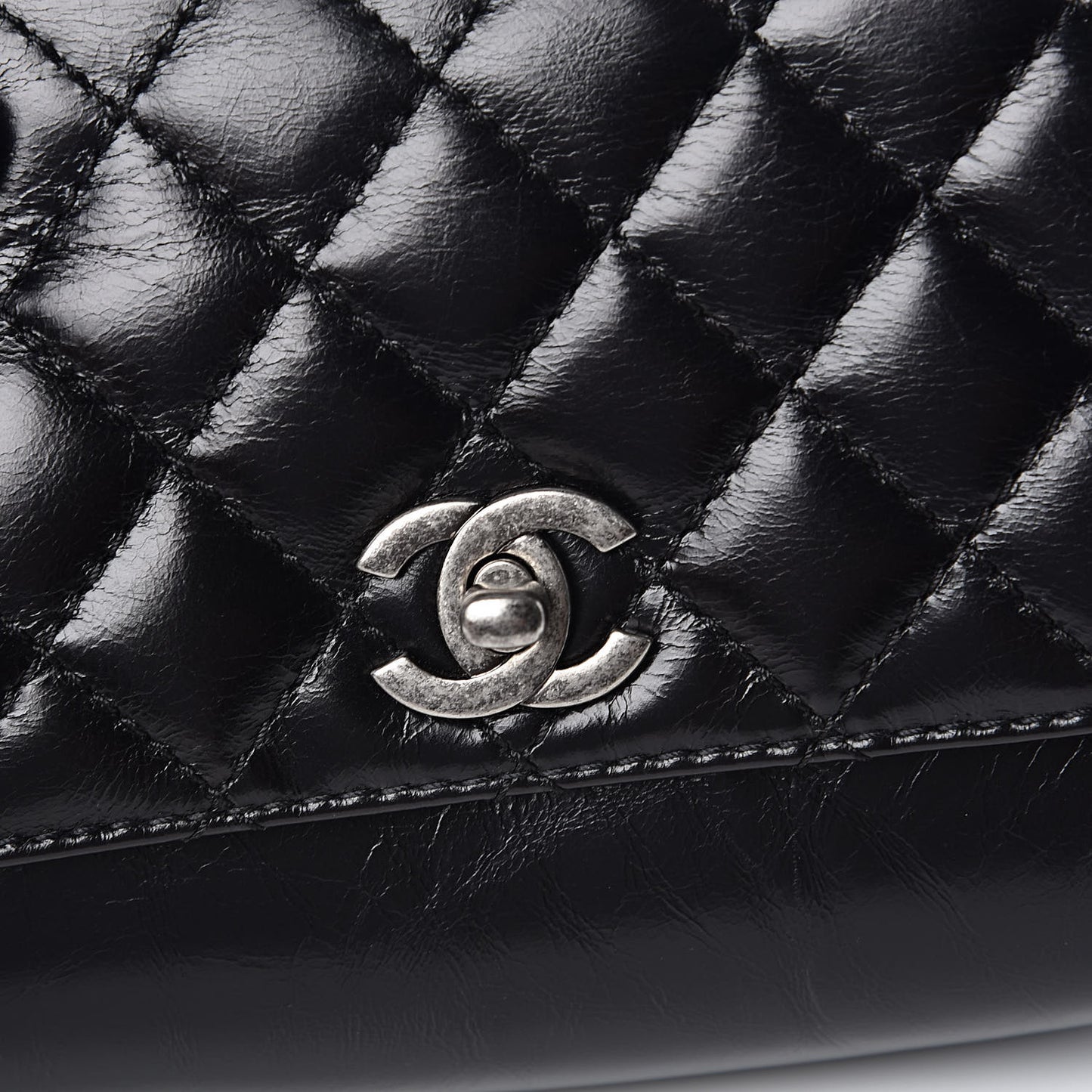 Aged Calfskin Quilted Double Sided Flap Black