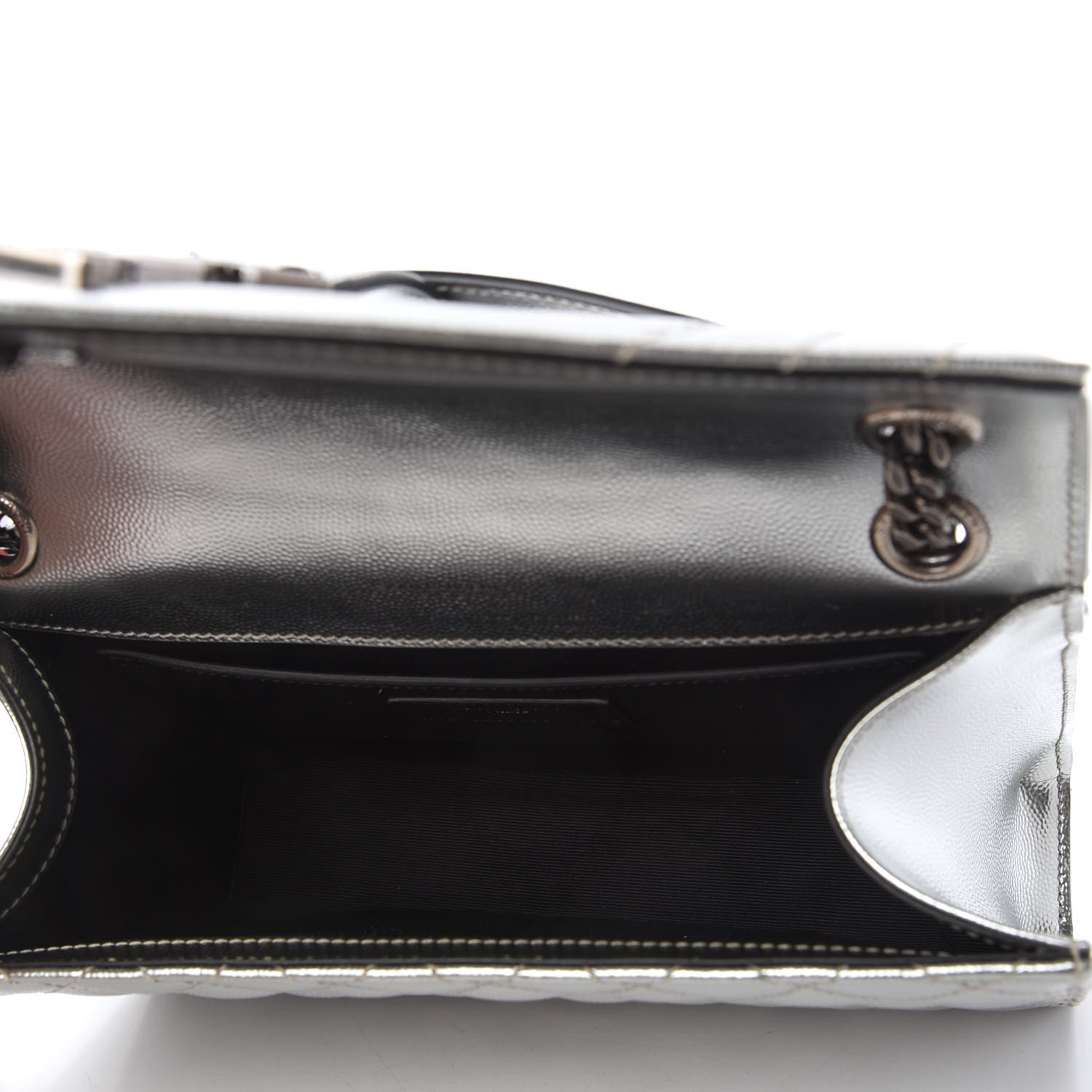 Saint Laurent Metallic Grain De Poudre Textured Mixed Matelasse Triquilt Medium Monogram Satchel Silver 5 of 9
