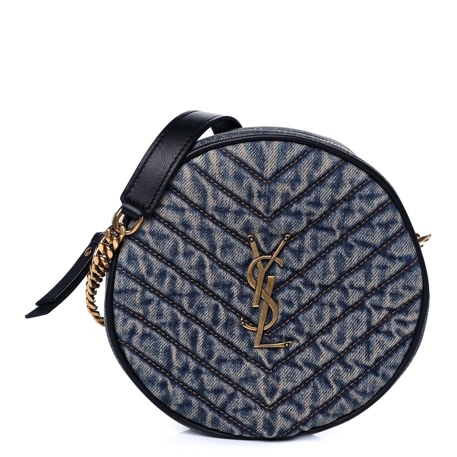 Saint Laurent Denim Quilted Monogram Round Crossbody Bag Rodeo Blue 1 of 10