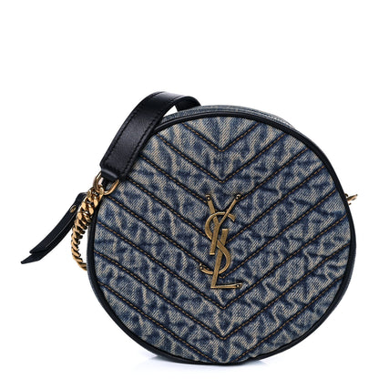 Saint Laurent Denim Quilted Monogram Round Crossbody Bag Rodeo Blue 1 of 10