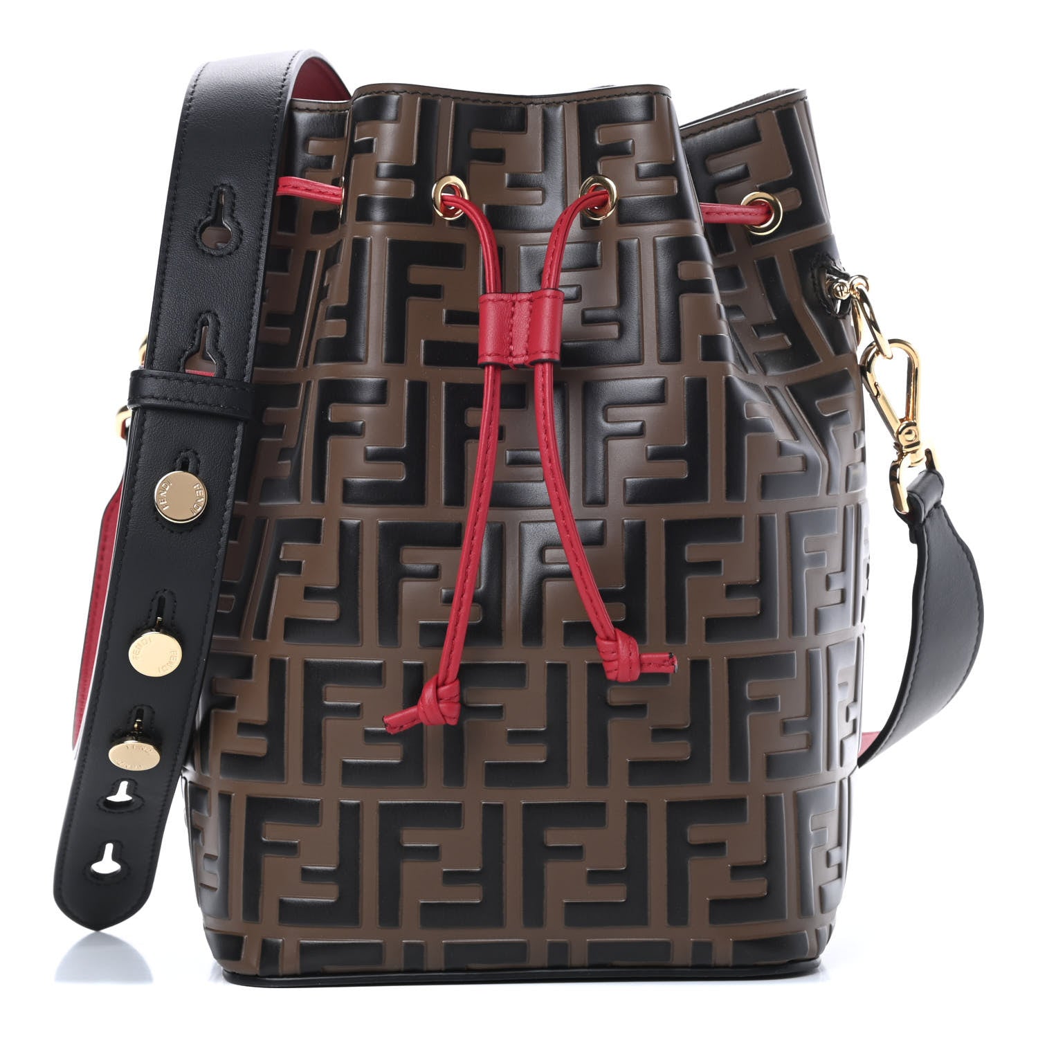 Fendi Vitello Grace F is Fendi Bi-Color FF 1974 Embossed Grande Mon Tresor Bucket Bag Maya Black Fragola 1 of 10