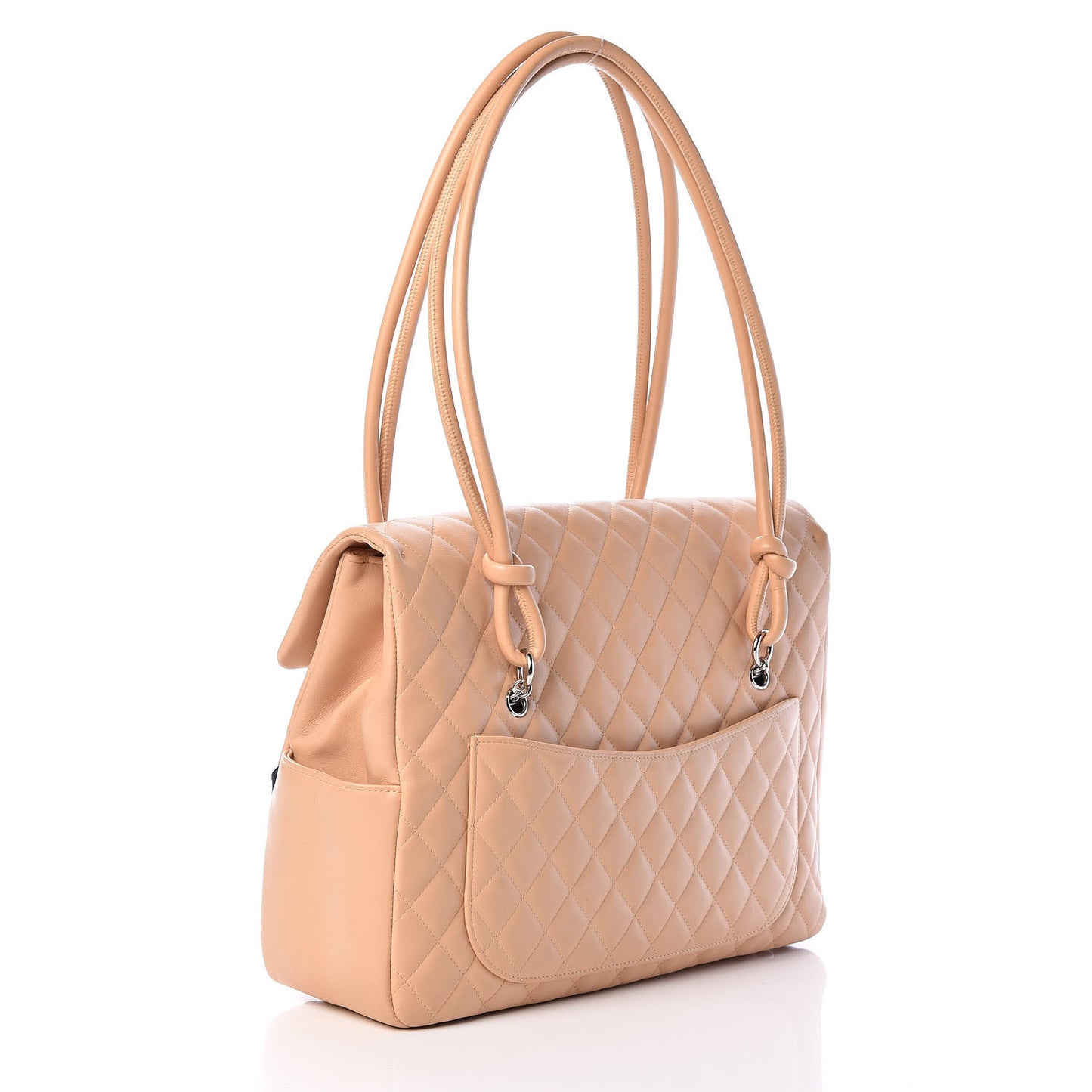 Calfskin Quilted Large Cambon Flap Beige Black