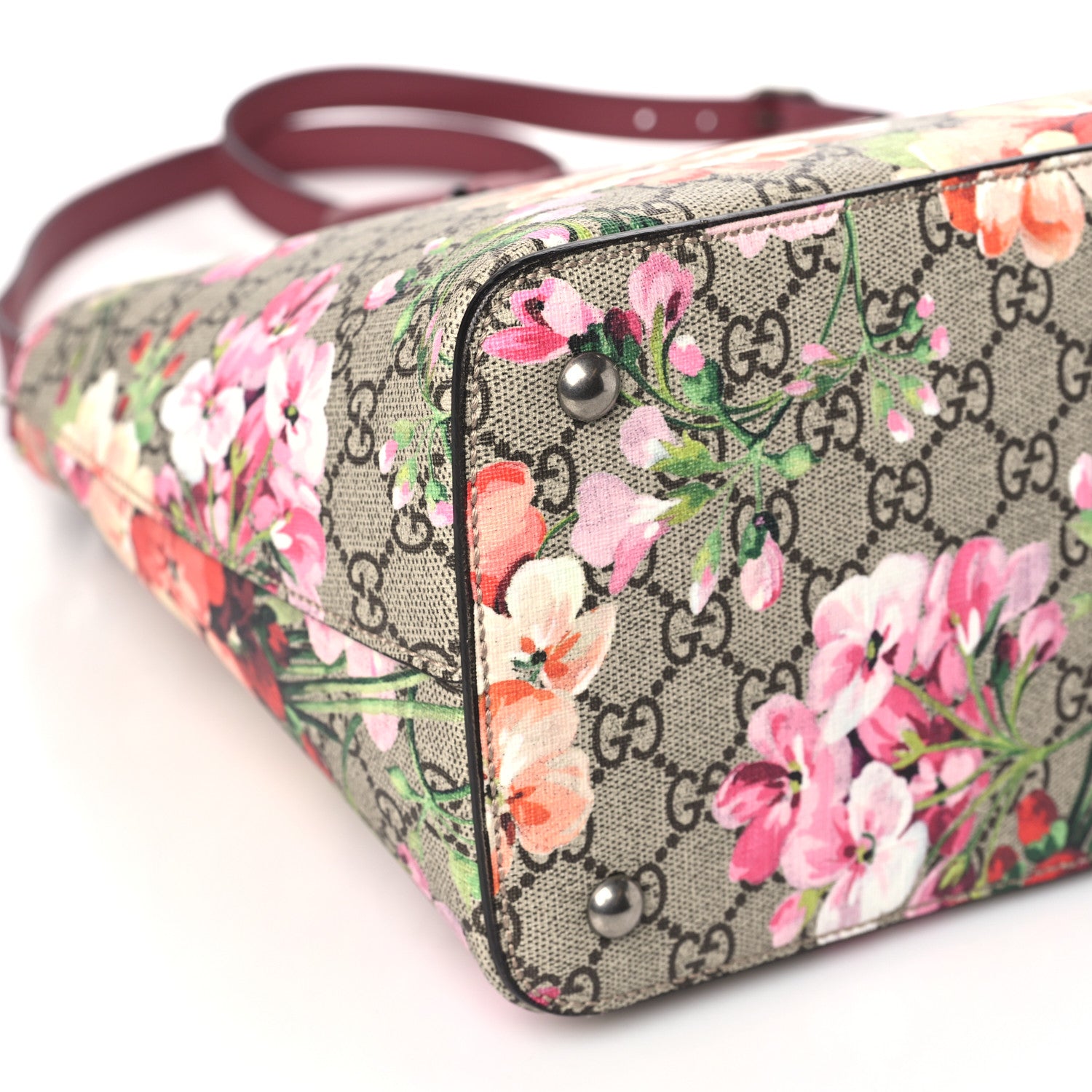 Gucci GG Supreme Monogram Blooms Large Zip Top Tote Beige Multicolor Dry Rose 8 of 9