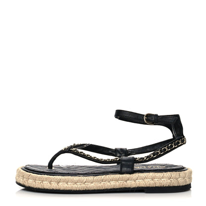 Chanel Lambskin Chain CC Thong Espadrille Sandals 40 Black 1 of 8