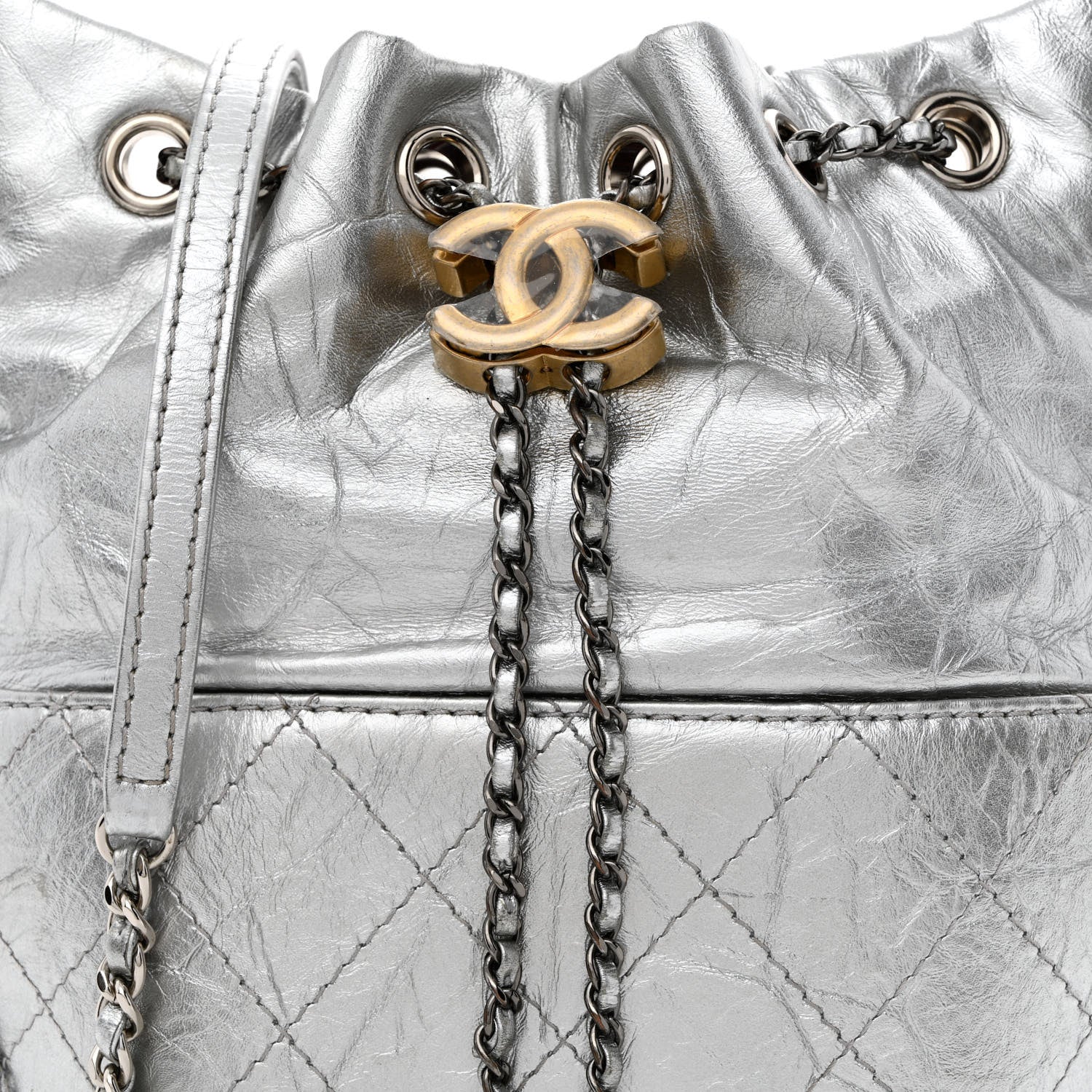 Chanel Metallic Aged Calfskin Quilted Small Gabrielle Bucket Silver 8 of 11