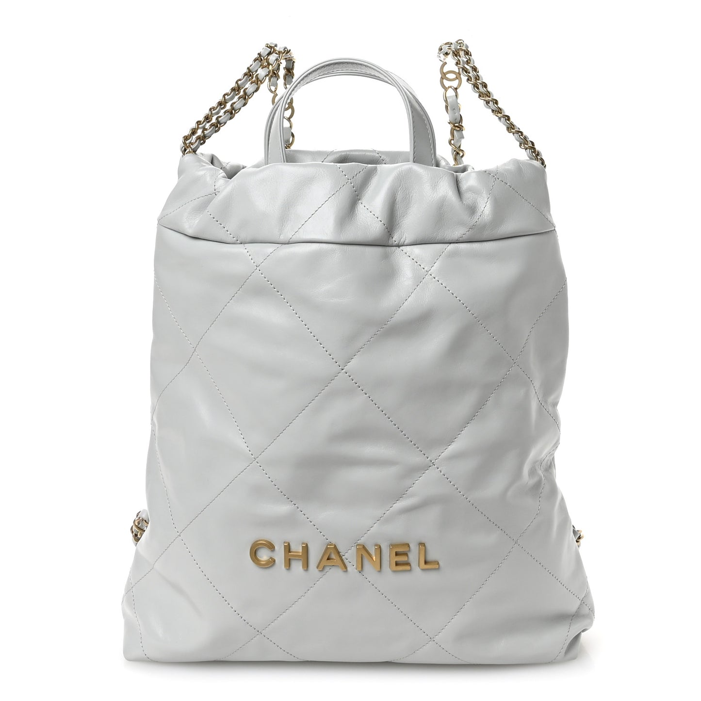Shiny Calfskin Quilted Chanel 22 Backpack Light Blue