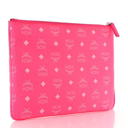 MCM Visetos Wristlet Zip Pouch Neon Pink 3 of 8