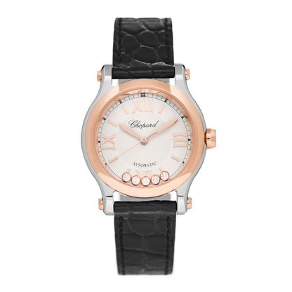 Chopard Stainless Steel 18K Rose Gold Alligator 5 Diamond 30mm Happy Sport Automatic Watch 1 of 5