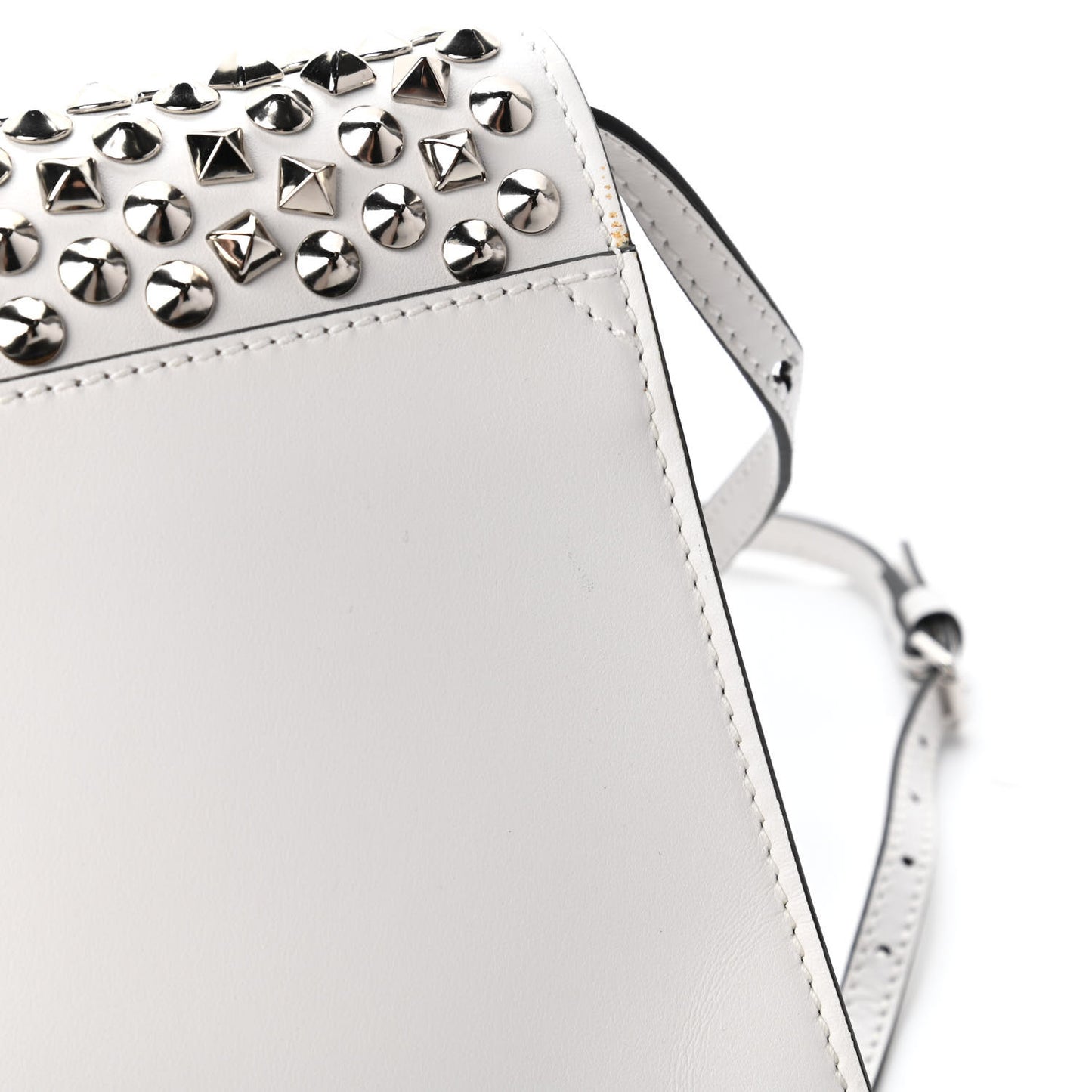 Calfskin Lambskin Studded Small Lunch Bag White