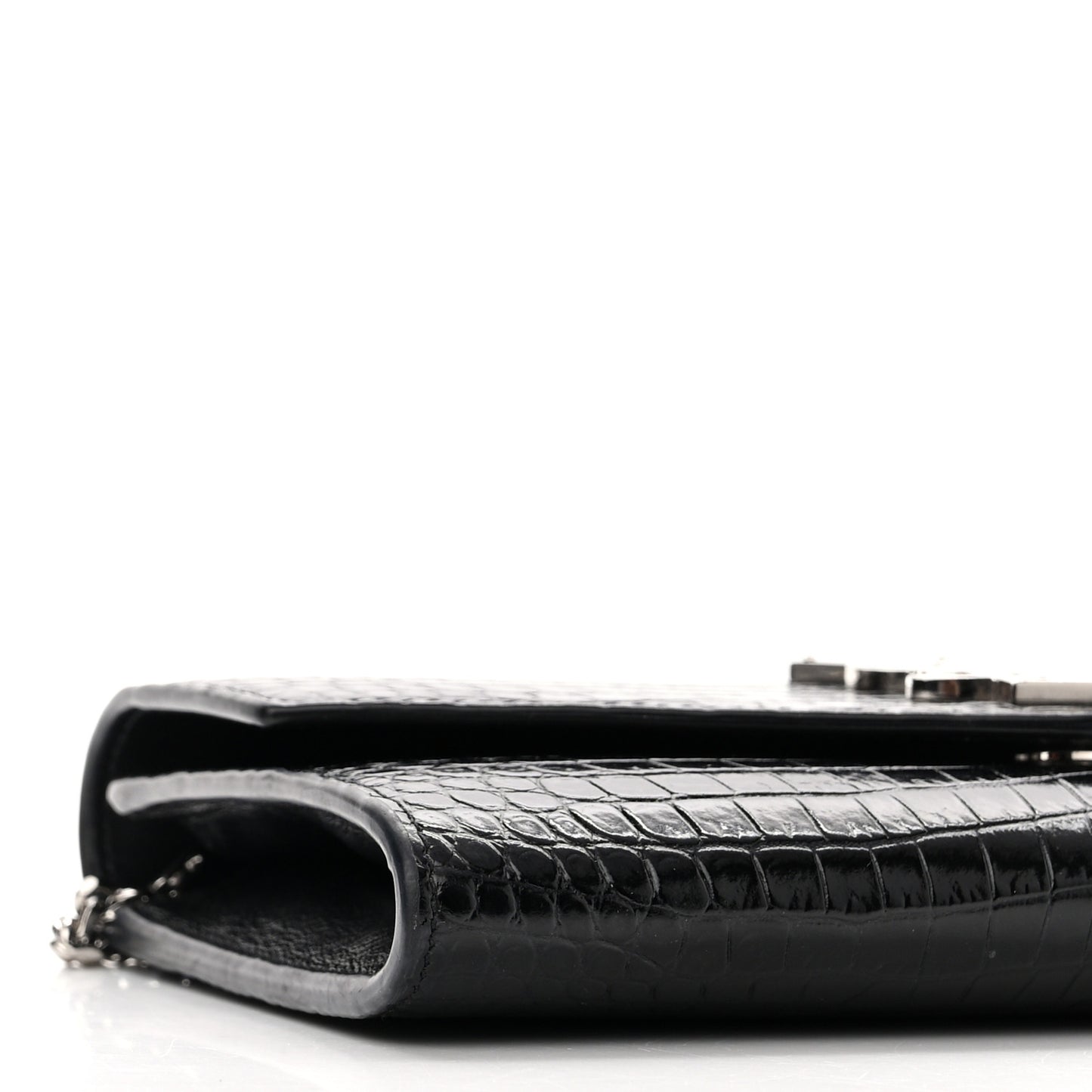 Calfskin Crocodile Embossed Monogram Uptown Chain Wallet Black