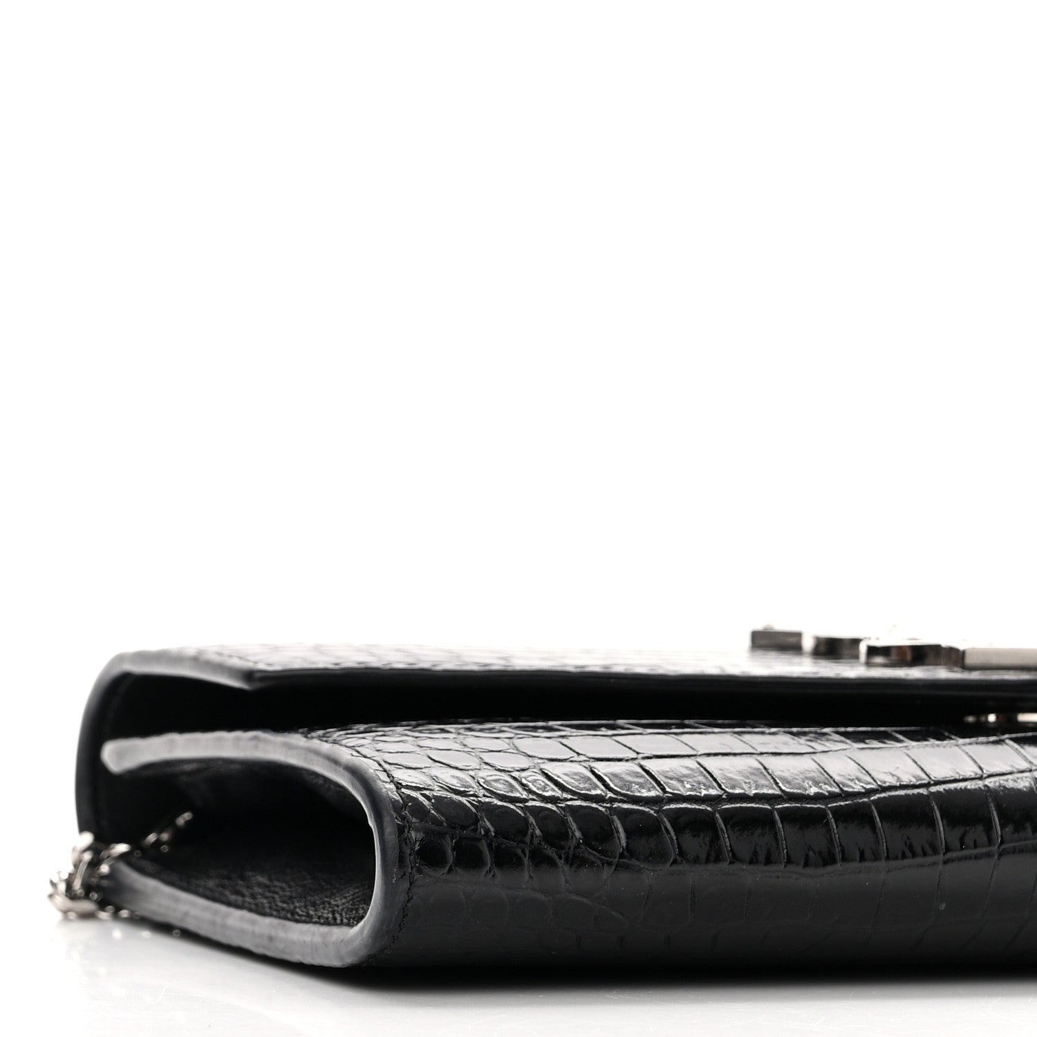 Saint Laurent Calfskin Crocodile Embossed Monogram Uptown Chain Wallet Black 10 of 11