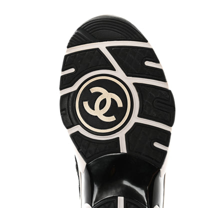 Chanel Nylon Suede Calfskin Printed CC Sneakers 38.5 White Black 8 of 9