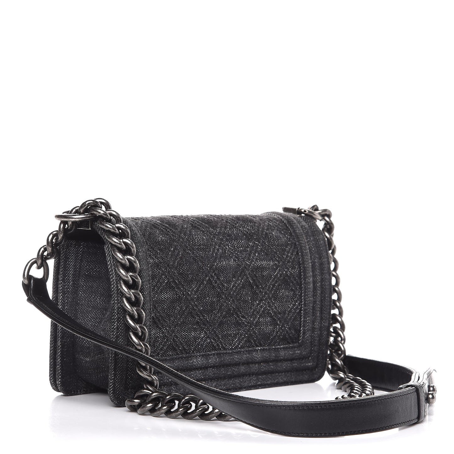 Denim Quilted Small Boy Flap Black