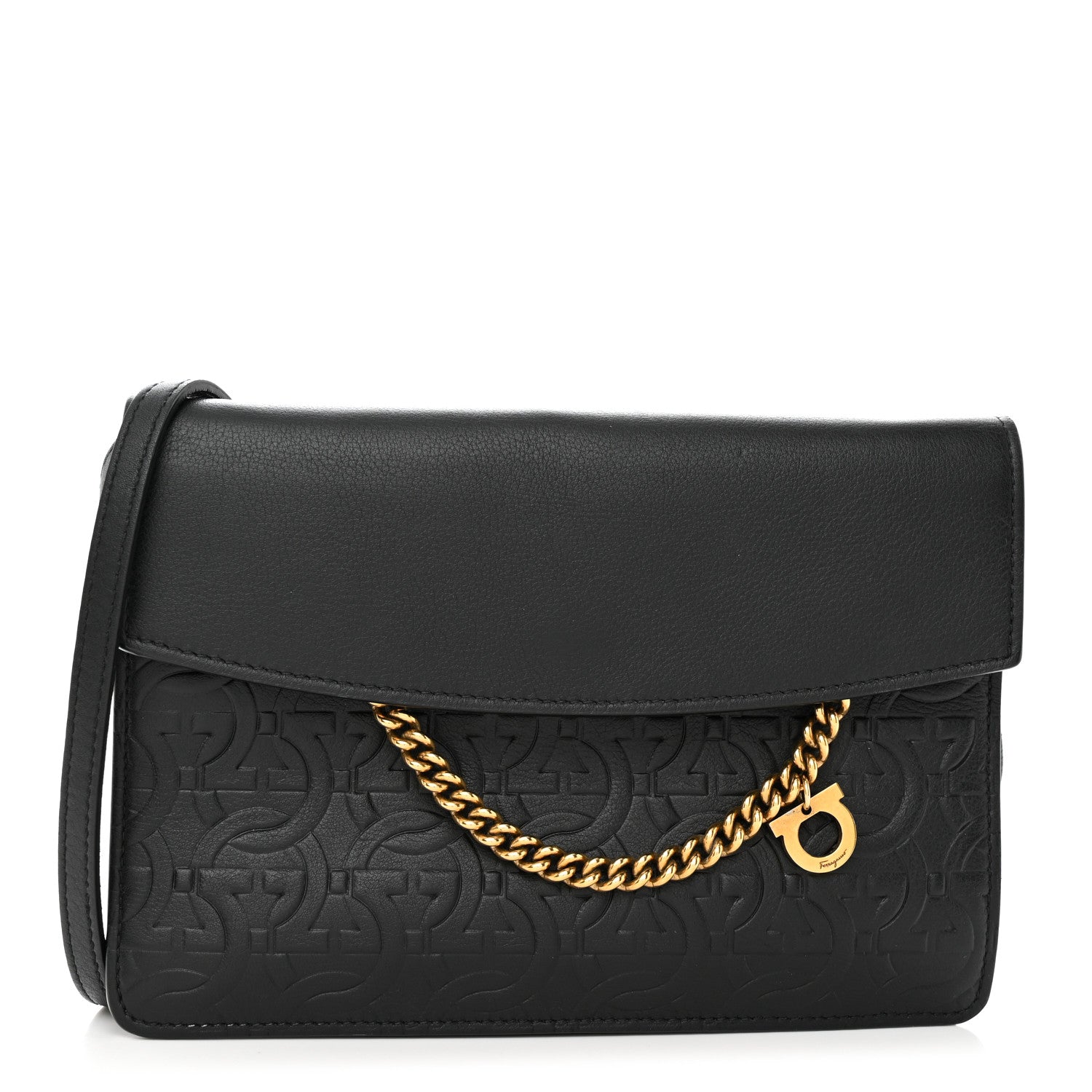 Salvatore Ferragamo Calfskin Gancini Embossed Chain Bag Black 1 of 10