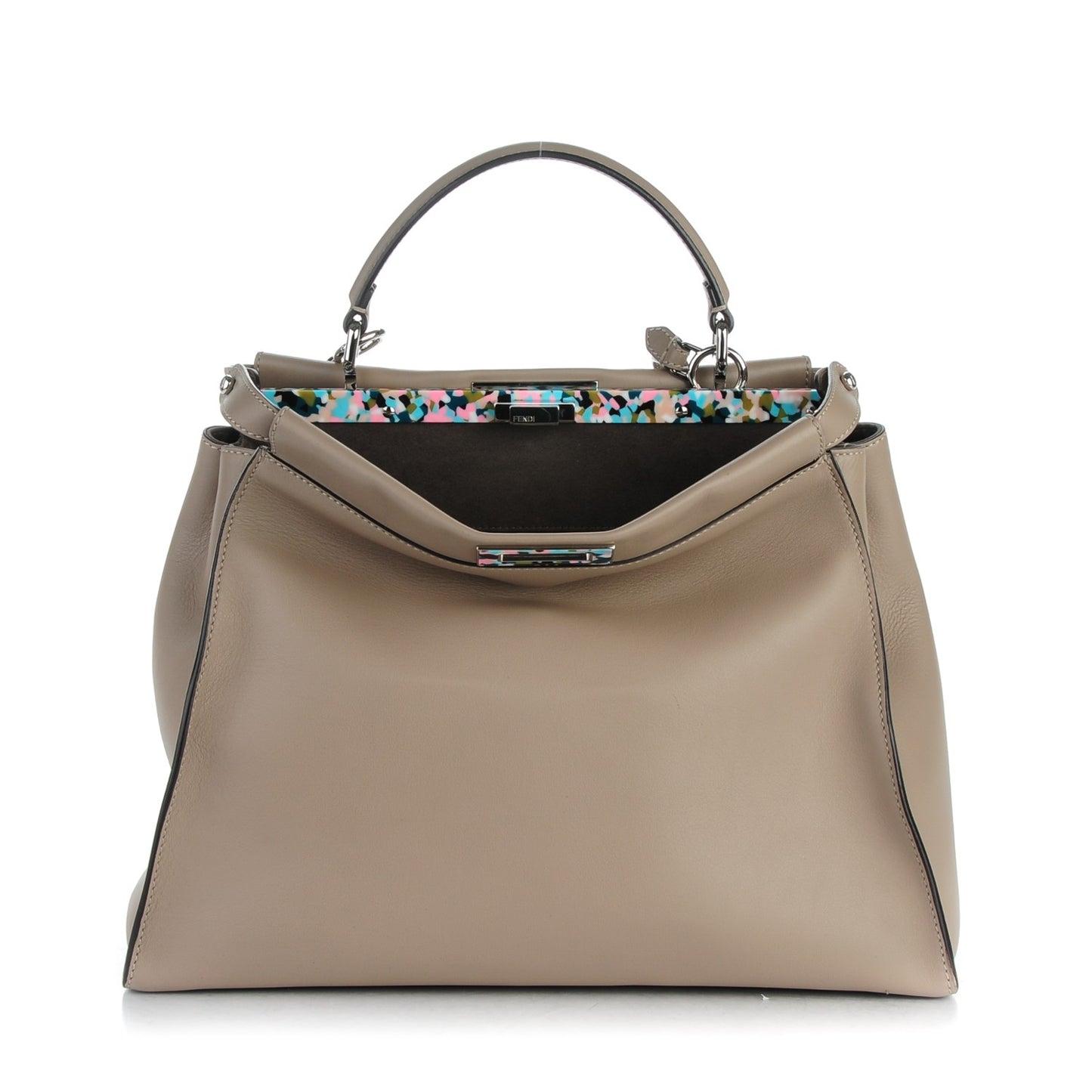 Vitello Seta Plexiglass Granite Large Peekaboo Iconic Satchel Tortora