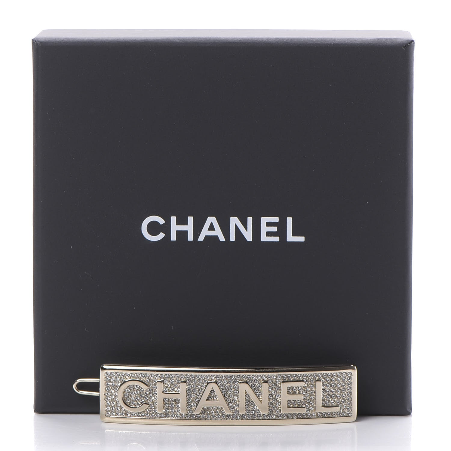 Chanel Metal Crystal Logo Hair Clip Gold 4 of 4
