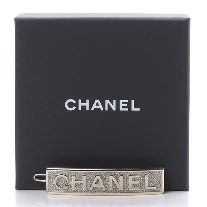 Chanel Metal Crystal Logo Hair Clip Gold 4 of 4