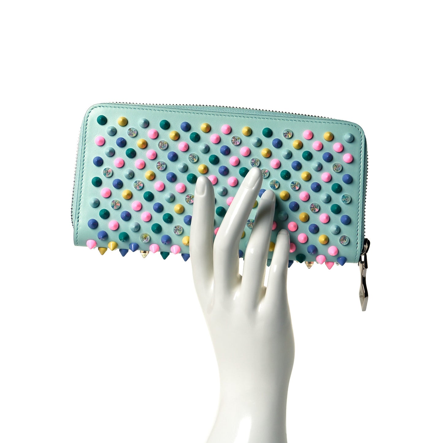 Calfskin Panettone Spiked Zip Around Wallet Source Multicolor
