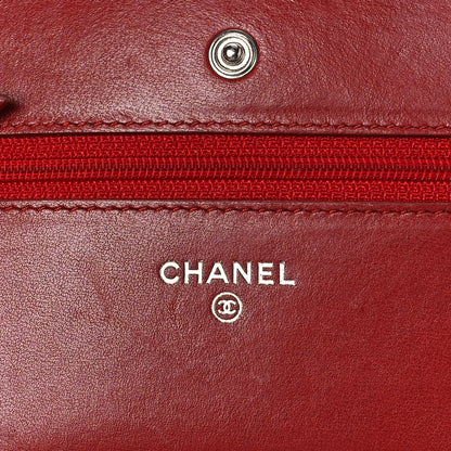 Chanel Lambskin Quilted Wallet On Chain WOC Red 6 of 12